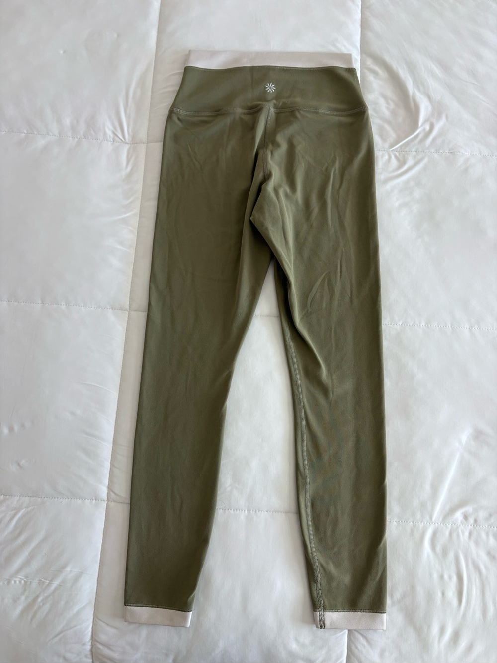 Athleta Olive Green and Cream Performance Leggings